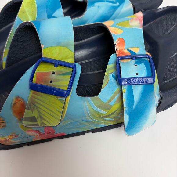Birkenstock BIRKIS Lagoon Tropical Fish Dolphin Floral Rubber Slides Size 41 - Picture 4 of 9